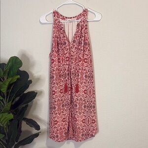 C & E Red Patterned Sleeveless tassel Dress Large